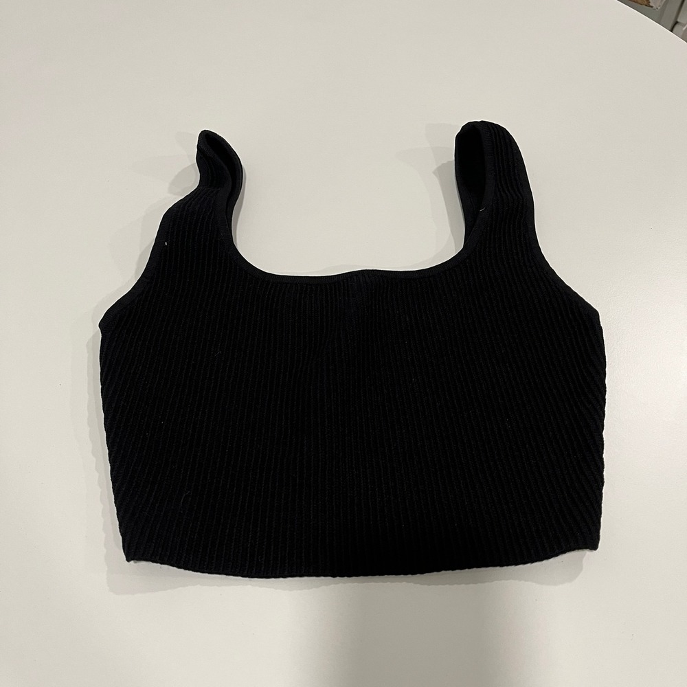 BABATON XS Black Ribbed Knit Cropped Tank Top Sleeveless Casual Basic